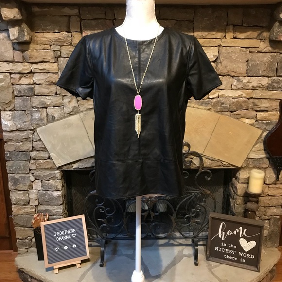 LOFT Tops - NWOT LOFT Petite Faux Leather Blouse Top Large